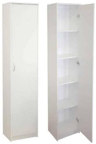 Büroschrank Aktenschrank Kleiderschrank Mehrzweckschrank Büroregal mit 1 Tür und 5 Fächern Universeller Schrank für Büro und Zuhause 180x40x35 cm (Weiß)