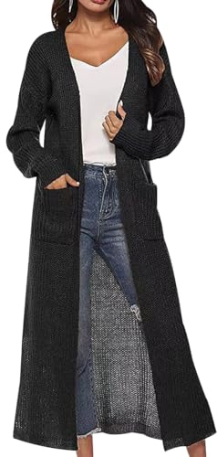 Peuignao Maglione Cardigan Donna Lungo Primaverile Elegante Knit Cardigans Donne Long Aperto Manica Lunga Taglie Forti Giacca Cardigans Women Lunghi Knitted Oversize Cardigan Donna Nero S