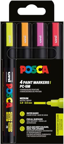 POSCA - Acrylmarker PC-5M 4er Set Neon 1,8-2,5 mm Rundspitze | 4 Marker in Neonfarben, wasserbasierte Pigmenttinte, hohe Deckkraft, austauschbare Spitze