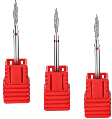 Kifmurase 3 Stück Diamant-Nagelbohrer Nagelhautbohrer Kugelform Nagelhaut Nagelschneider Bit 3/32 Zoll Flamme Bit Alles In Einem Nagel Prep Kit für Nägel, Zweiseitig Bits Unter Nagel Abgestorbene, Rot