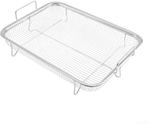 HomeVortex Cesta de parrilla de acero inoxidable con asa, cesta de malla para hornear para cocinar al aire libre, accesorio de placa de barbacoa para verduras y mariscos, apta para lavavajillas