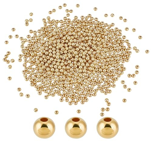 PH PandaHall 2000 Stück 5mm Gold Abstandshalter Perle Runde glatte Perlen Schmuck Craft Perle für den Sommer machen Halskette Armband Ohrring Schmuck machen, 1,5 mm Loch
