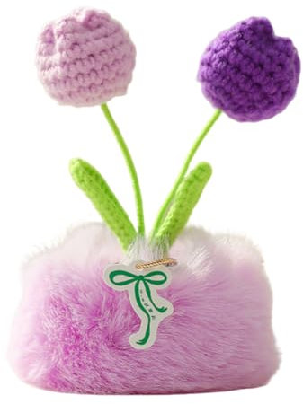 Magichery - Tulipano in vaso di peluche lavorato all'uncinetto, con vaso di peluche, pianta creativa lavorata a maglia, per auto, cruscotto, casa, ufficio, tavolo, mensola, decorazione, viola