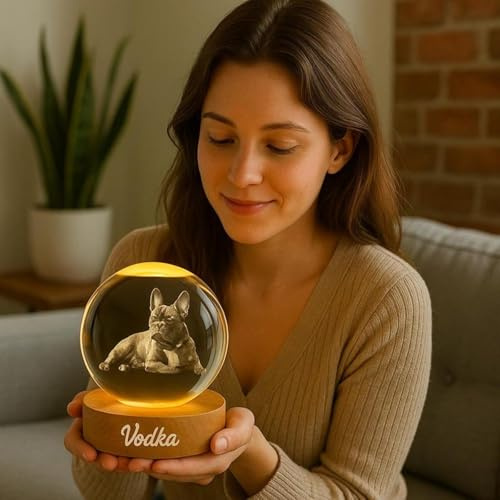 HDLOVE Bola De Cristal Con Foto 3D Personalizada – Lámpara LED Nocturna Con Foto 2D Grabada A Medida, Regalo For Perros O Gatos, Recuerdo Conmemorativo, Boda, Cumpleaños, Aniversario(8cm .15)