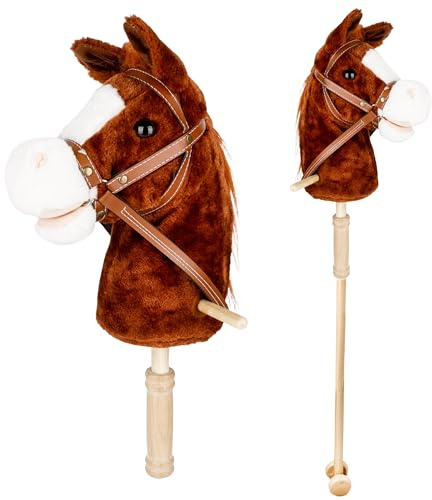 Flahard 37 Inch Plush Stick Horse Handsewn Head Hobby Horse on a Stick Horses Ride on a Stick Toy with Wooden Wheels and Real Pony Clip-Clop Sounds for Pretend Play Kids Gift (Color Set 3)