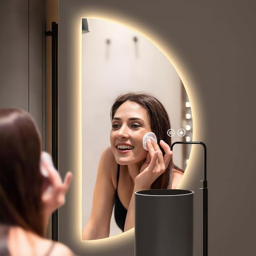 120 × 60cm Specchio Bagno Con Luce, Moderno Specchio Bagno LED Con Anti-Fog, 3 Colori Luce, Dimmerabile, Memoria, Grande Specchio Mezza Luna Da Parete, Ip54 Hd Vetro Temperato(Left Cut, 120 × 60cm)