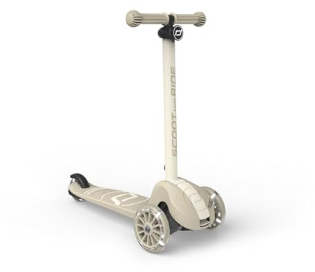 Scoot & Ride Highwaykick 3S skoter från 3 år justerbar höjd 2-vägs styrning LED-hjul hopfällbar scooter för barn 96–130 cm (Ash)