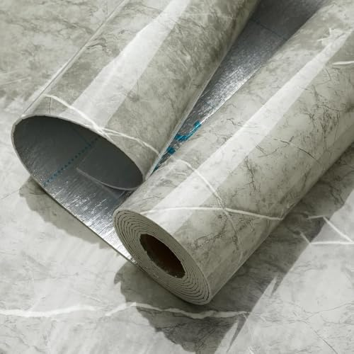 Anttyscar Grey Thicken Thermal Self Adhesive Wallpaper Grey Marble Peel and Stick Wallpaper Waterproof Vinyl Wall Panels for Living Room Bedroom Bathroom Kitchen Splashback 300cm x 40cm