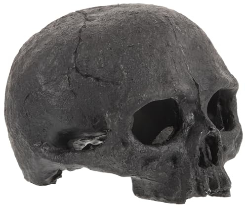 DOITOOL Aquarium Schädel Deko - Schwarzer Totenkopf für Fische & Garnelen | Sicherer Harz Schädel als Versteck Höhle im Fischbecken, Wasserdichte Terrarium Dekoration für eine gruselige Halloween Deko