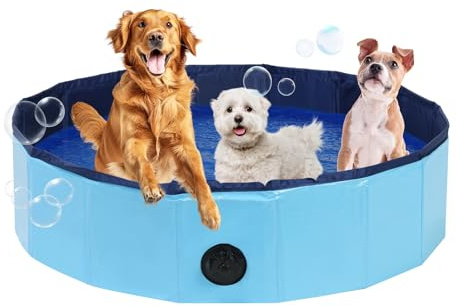 DASBET Piscina per cani pieghevole per cani, in PVC, colore: blu, portatile, per cani, cuccioli, gatti, per interni ed esterni (100 cm di diametro x 30 cm di altezza)