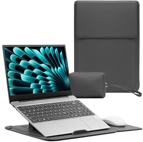 RoYiio 13-14 Pollici Custodia Computer Portatile Pelle PU (Grigio) | Supporto Funzione, Borsa Custodia Laptop 13/14, Portatile Sleeve Cover per MacBook Air 13/MacBook Pro 13/MacBook Pro 14