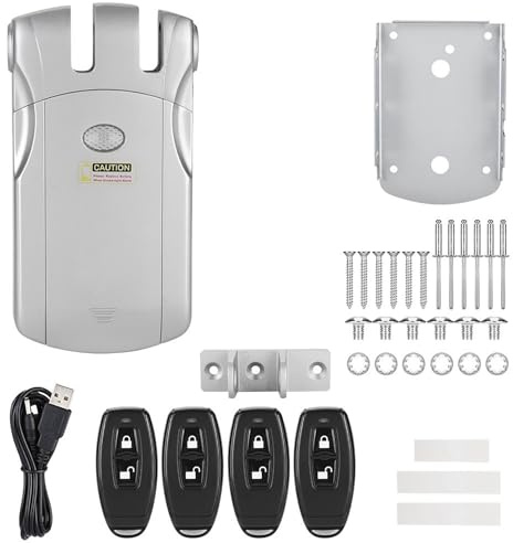 BuyWeek Cerradura electrónica, cierre invisible, 15,5 x 8 x 3,5 cm, alcance de 15 m, aleación de zinc inalámbrico con 4 mandos a distancia