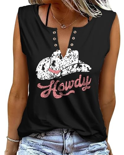 heekpek Camiseta sin Mangas Mujer Verano Cuello en V Casual Tops Estampado Camisetas de Tirantes Mujer Tank Top Sexy Sleeveless T Shirt