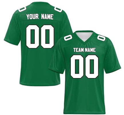 WEOPLKIN Maglia da Football Americano Personalizzata - Manica Corta Asciugatura Rapida & Traspirante - Nome, Numero Personalizzabili - Taglie S-7XL per Uomo, Donna verde