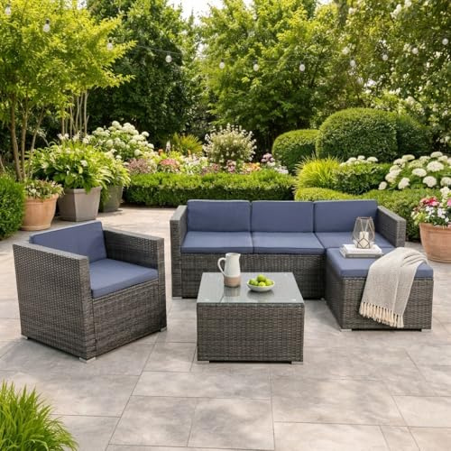 ESTEXO Rattan Lounge Sitzgruppe Polyrattan Gartenmöbel Set Couch 3-Sitzer Rattanmöbel Sofa Essgruppe Sessel Gartenset Anthrazit-Grau