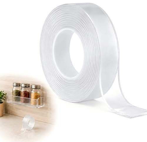 Cinta Doble Cara Transparente 3 m x 20 mm x 2 mm, Cinta Adhesiva Doble Cara Extra Fuerte, Gel Adhesivo para Pared, Fotos, Alfombra, Cocina, Baño, Hogar, Oficina, Decoración, Manualidades y Coche