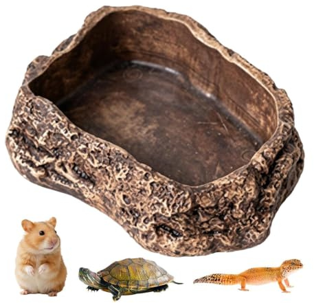 Plato de alimentación para reptiles | Comedero pequeño antivuelco con aspecto de roca | Plato de alimentación de reptiles | Cuencos de esquina para lagarto, rana, geco, serpiente, cangrejo ermitaño