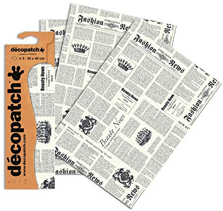 Décopatch Papier No. 770 (weiß schwarz Zeitung, 395 x 298 mm) 3er Pack