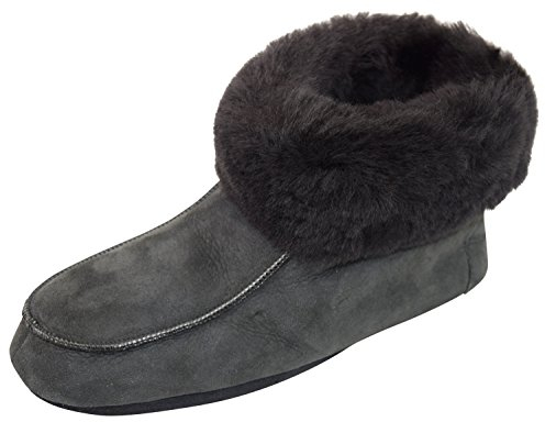 Naturasan Lammfell-Hüttenschuhe Damen Hausschuhe/Mokassin mit Ledersohle/flauschig weich, gefüttert mit warmen Schhaffell/Grafit Grau (41)