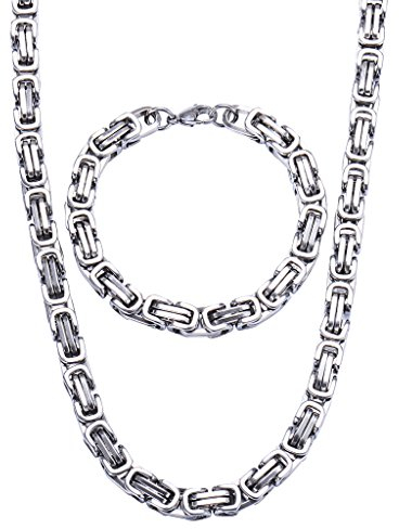 Jewow Edelstahl 8mm Breite Halskette und Armkette Set für Herren