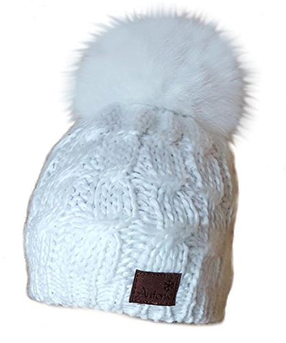 MERRYLAND Mütze Echtfellbommel Pudelmütze ECHTFELL Bommelmütze Hat Real Fur Handmade Fellbommel Echt Fell Strickmütze Bommel Pelzbommel Waschbär Raccoon Pelz