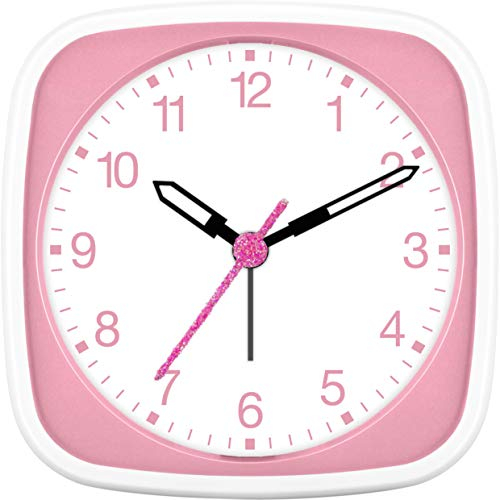 Eurotime Kinder Wecker für Mädchen mit Glitter-Sekundenzeiger, Kunststoffgehäuse und Kunststoffglas, geräuscharmer Wecker, kein Ticken, 27020-22