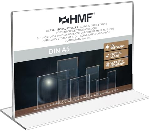 HMF 46924 Soporte de Sobremesa recto de Acrílico | DIN A5 Apaisado | Transparente