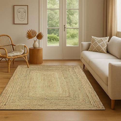 The Deco Factory - Végétal Jute - Tapis en Jute Artisanal Tressé à la Main pour Salon, Chambre, Bureau, Salle à manger, Couleur Naturelle 120 x 170 cm Beige