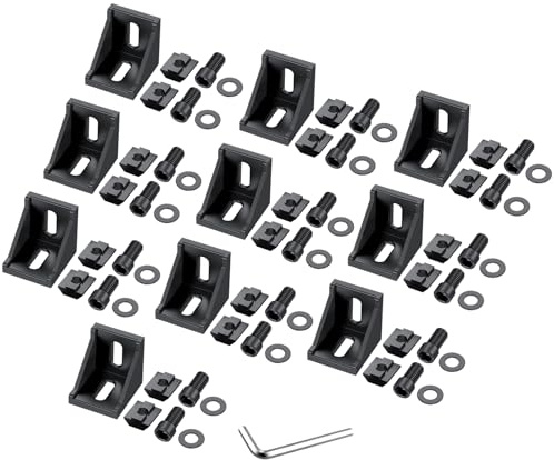 Justech Profilé d'angle en aluminium 4040 - 10 équerres d'angle, matériel de fixation pour extrusion, connecteur d'angle, support mural, matériel de montage pour structure de cadre en aluminium,