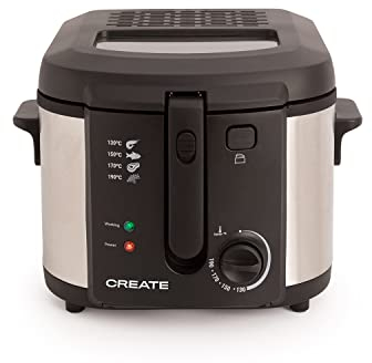 CREATE/FRYER OIL PRO/Freidora con Aceite con Tapa Transparente gris / 4 Programas de Fritura Preconfigurados