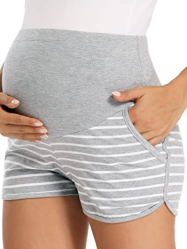 fitglam Women's Maternity Shorts Over Belly Pregnancy Lounge Workout Running Pajama Sleep Shorts with Pockets