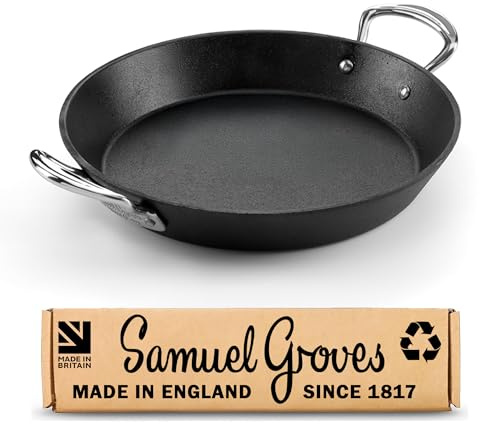 Samuel Groves Britannia Recycled 24cm Cast Iron Skillet with Side Handles, British Made Frying Pan, Pre-Seasoned, Induction & Oven Safe, Sustainable Cookware - Britain's Oldest Cookware Brand