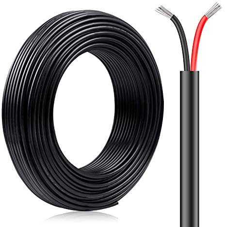 20M/65.6ft 12V Low Voltage Wire, Outdoor Landscape Lighting Cable, 2*0.3mm² Conductor Extension Cable, 22AWG Electrical Cord Red & Black Tinned Copper Hookup Wire Kit, 2 Core with Black Reel Package