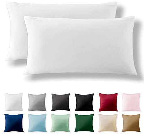 Alreya 2er-Set Renforcé Kissenbezug 40 x 80 cm - 100% Baumwolle mit Reißverschluss, Superweicher Kopfkissenbezug 40x80, Kissenhülle, Weiß, nur Kissenbezug