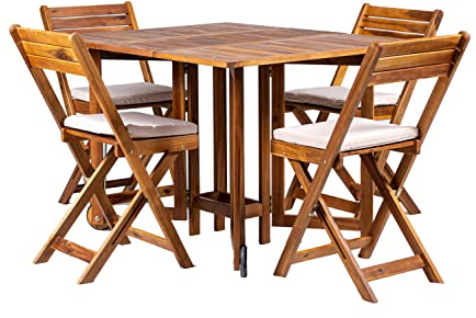 Arredo Stock Set da giardino in legno di acacia con 4 sedie pieghevoli e un tavolo