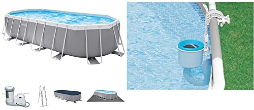 Intex Swimming Pool 610 x 305 x 122 cm Frame Pool Set Prism Oval 26798 & Oberflächenskimmer - Deluxe Oberflächenskimmer zur Wandmontage - Hängeskimmer