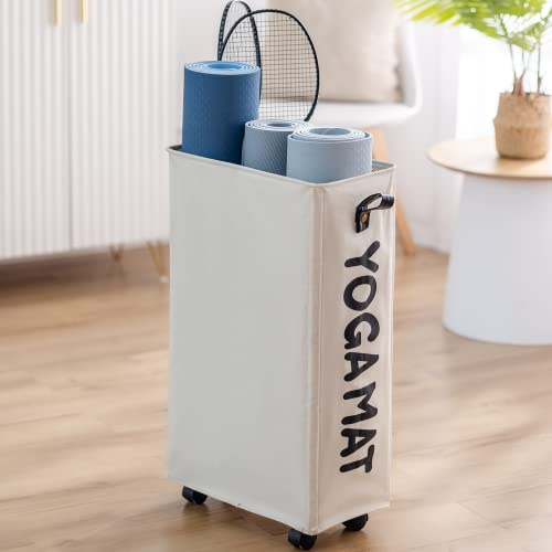 Twira Yogamatten-Aufbewahrungsregale 55.9 cm, Heim-Fitnessstudio-Aufbewahrungsregal für Schaumstoffrolle, Trainingsgeräte, Eck-Aufbewahrungs-Organizer mit Rollen (weiß)