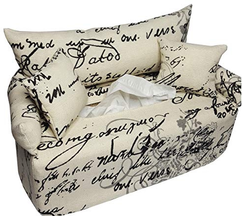 Taschentuchsofa mit Schriftzug auf Natur – Bezug für Kosmetiktuchbox – handgemacht