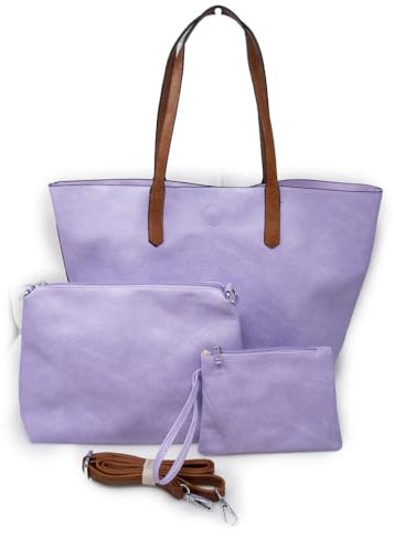 Emila Borsa shopping donna a spalla grande capiente tipo bag con borsello borsellino e tracolla tre pezzi 3 shopper giornaliera tutti i giorni da lavoro ufficio Lilla autunno inverno 2025 2026