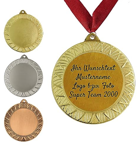 Larius Personalisierte Medaille aus Metall in Gold, Silber & Bronze Farbe, mit Wunschtext, Foto und Logo