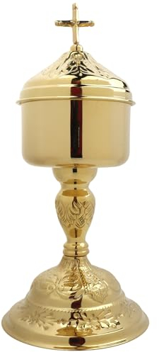 Needzo Ciborium Elegant High Polished Brass, Catholic Church Communion Supplies, 10 by 4.75 Inches