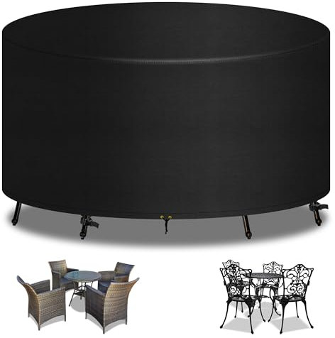 RICHIE Garden Furniture Covers Waterproof Garden Outdoor Table Cover Ø300x90cm, Heavy Duty 600D Oxford PU Coating for Furniture Sets Patio Table Cover Black