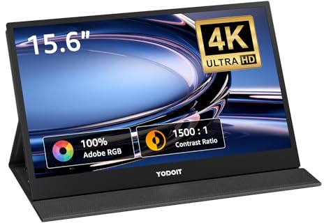 Yodoit Portable Monitor 15.6 4K UHD Monitor Screen IPS Display with USB Type C Port and Built-in Speakers with Smart Cover Monitor Compatible with PC, Laptop, MacBook, Xbox