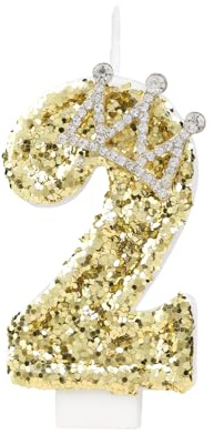 Vela con Número 2 de Cumpleaños con Brillantes Doradas Lentejuelas y Corona, Vela de Pastel con Número Doradas Premium para Celebraciones Inolvidables Aniversario, Fiesta Temática