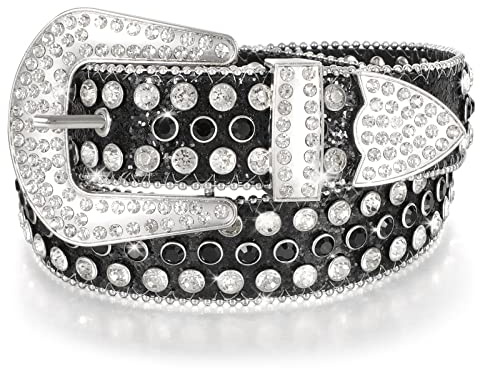 LEACOOLKEY Cintura con strass per uomini e donne cintura in pelle con borchie western cowboy brillante per jeans pantaloni abiti