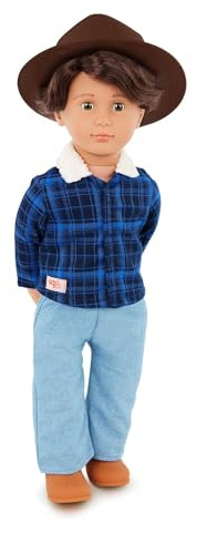 Our Generation Dustin, 46 cm Jungenpuppe im Western-Stil | Dustin, 46 cm Jungenpuppe mit weichem Körper, haselnussbraunen Augen, welligem dunkelbraunem Haar und Hut, 3+ Jahre