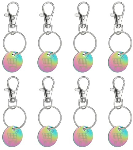 PATIKIL Porte-Clés Jeton de Caddie de Courses, Lot de 8 Porte-Clés en Acier Inoxydable pour Déverrouiller les Chariots, Pièce de Monnaie pour les Compteurs, Couleurs Éblouissantes
