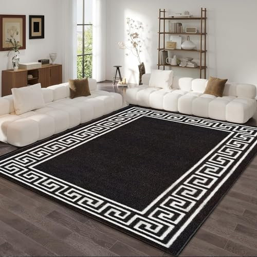 Fit Even Greeky Rug – Large Washable Non-Slip Carpet for Living Room, Bedroom, Lounge, Dining, Kitchen Fluffy Thick Soft Modern Indoor Floor Rugs (Black & White, 120x170 cm)