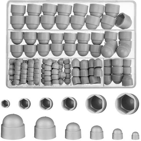 Ewwtrey 145 Pcs Screws Bolt Covers Caps, Hex Head Dome Bolt Covers, Plastic Screw Caps Cover, Hexagonal Screw Bolts Cover Protection Cap for Matching Screws, M4 M5 M6 M8 M10 M12 (Grey)