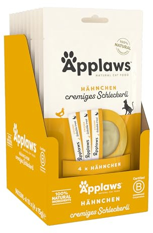 Applaws Purè di Pollo 100% Naturale per Gatti, Senza Cereali, Cremoso - 10 Confezioni (4 x 15g Bustine) - Totale 40 Bustine